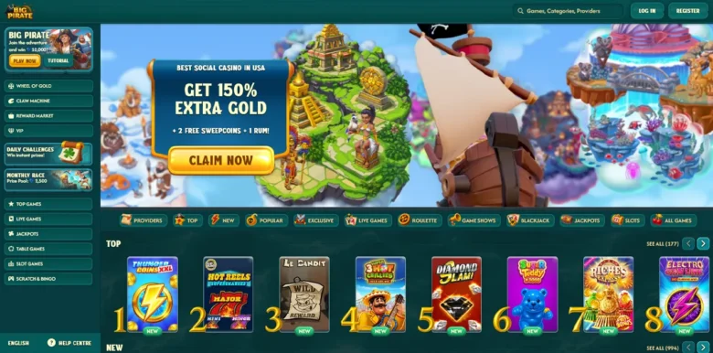 Big Pirate Social Casino main webpage
