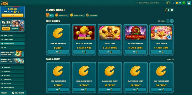 Big Pirate Social Casino promotions page