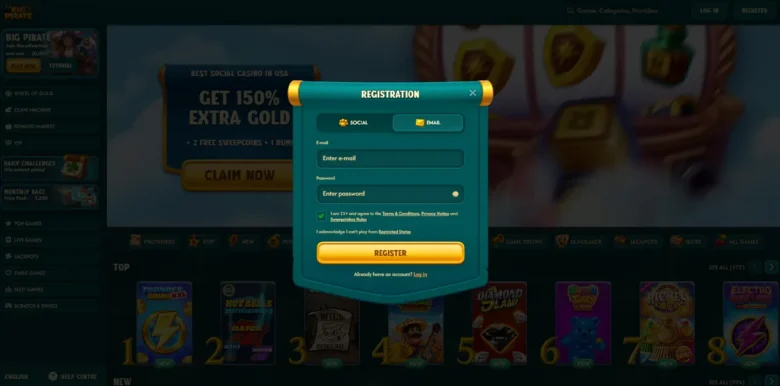 Big Pirate Social Casino sign up