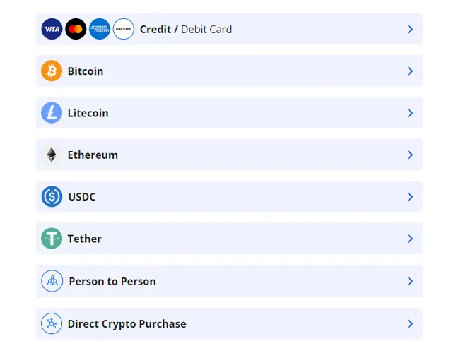 Select your preferred deposit method