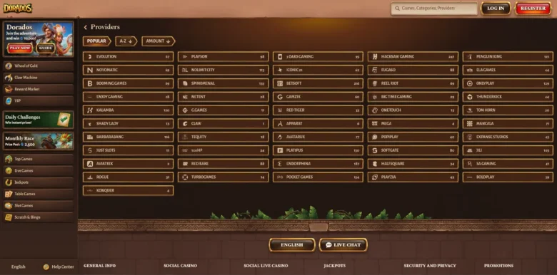 Dorados Socail Casino providers page