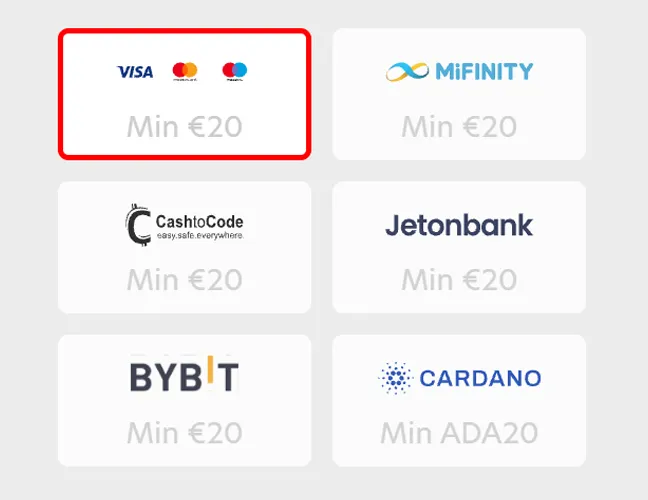 Open the cashier and choose a deposit method