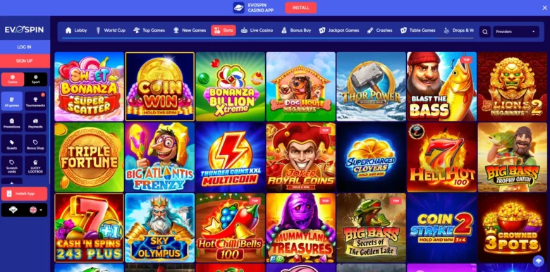 Evospin Casino slots page