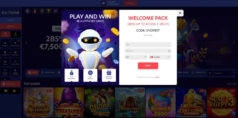 Evospin Casino sign up