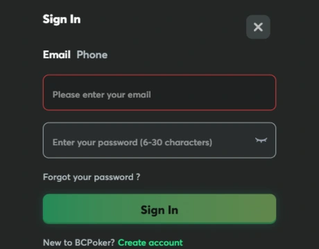 Create your BCPoker account
