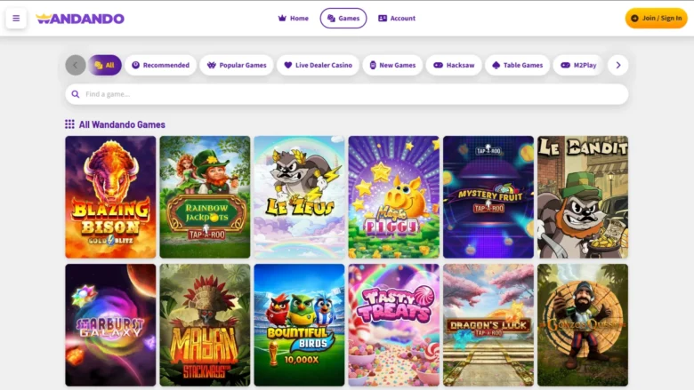 Wandando Social Casino casino page