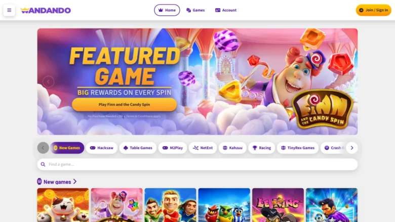 Wandando Social Casino homepage