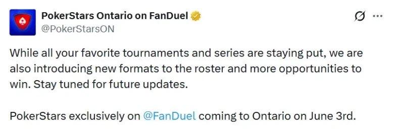 PokerStars on FanDuel Ontario Launch Back on Track for June 3 Announcement