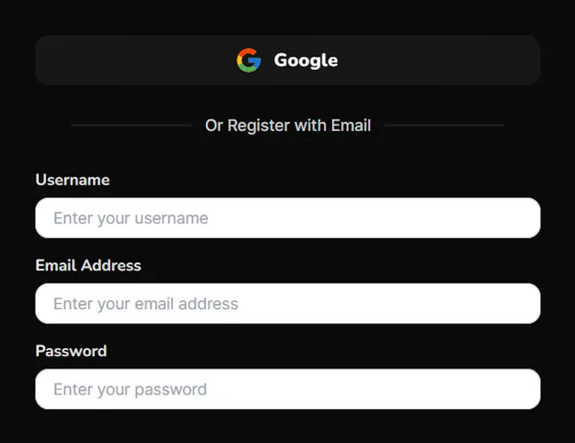 Choose Google or Email Registration