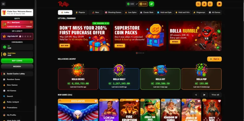Rolla Social Casino main webpage