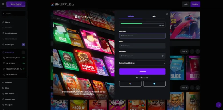 Shuffle.us Social Casino sign up