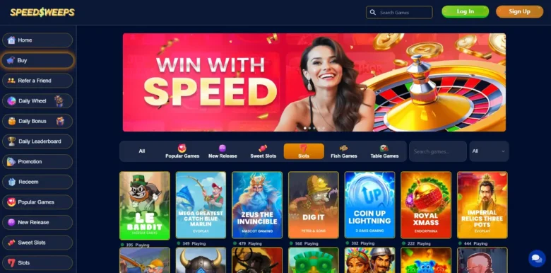 SpeedSweeps Social Casino slots page