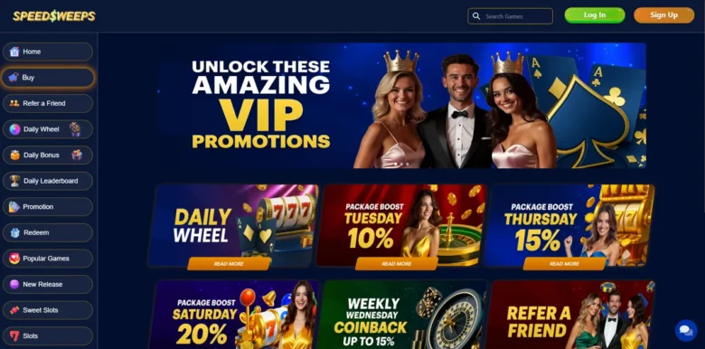 SpeedSweeps Social Casino promotions page