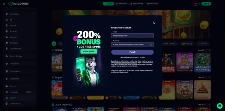 Wildwin.io Casino sign up