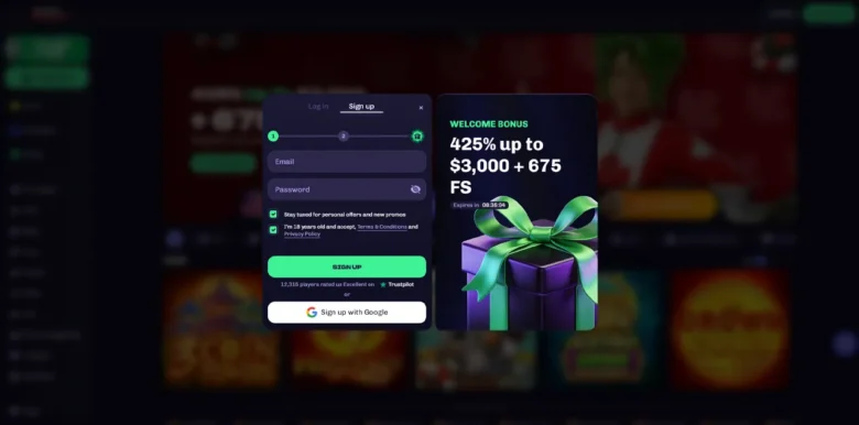 Winberry Casino sign up page