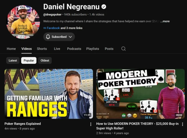 Daniel Negreanu youtube channel