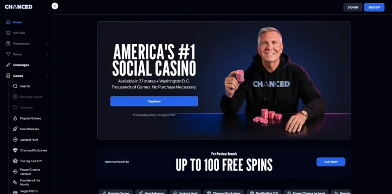 Chanced Social Casino main webpage