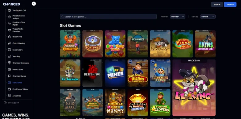 Chanced Social Casino slots page
