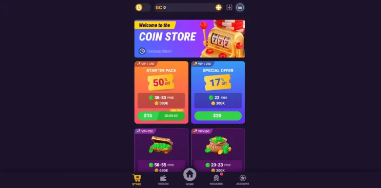 Go Go Gold Social Casino store page