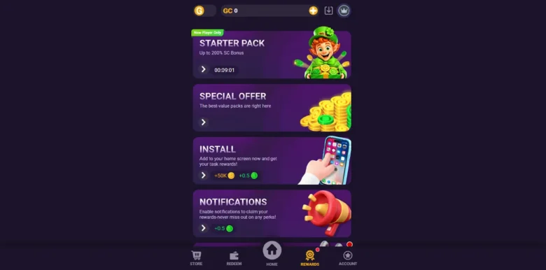 Go Go Gold Social Casino rewards page