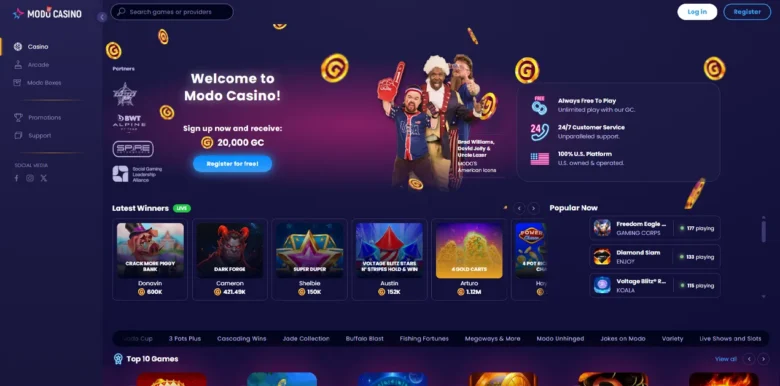 Modo.us Social Casino main webpage