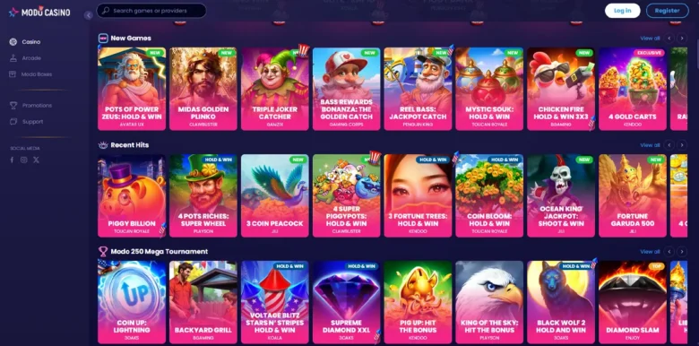 Modo.us Social Casino slots page