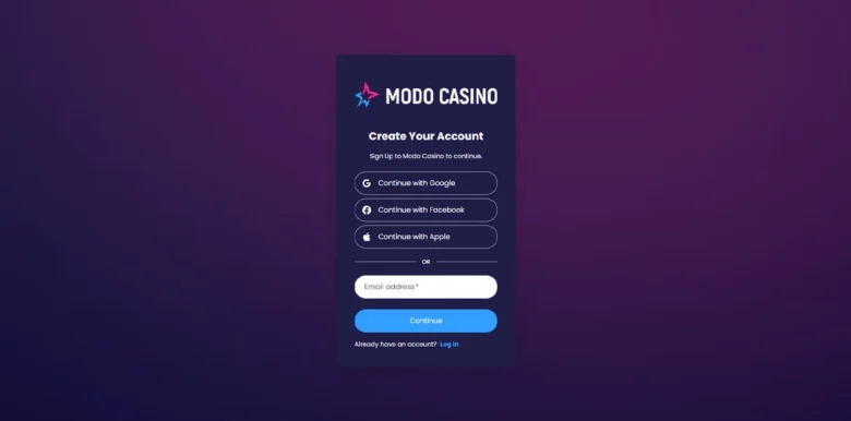 Modo.us Social Casino sign up page