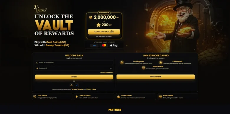 Scrooge Social Casino main webpage