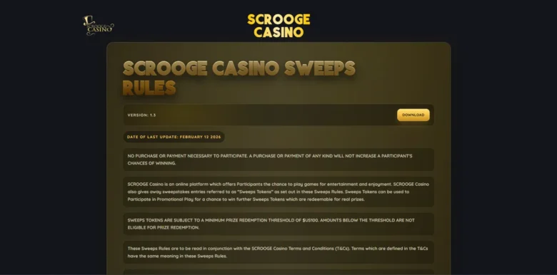 Scrooge Social Casino rules page