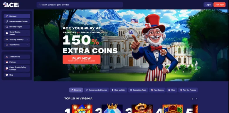Ace Casino main webpage