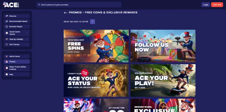 Ace Casino promotions page