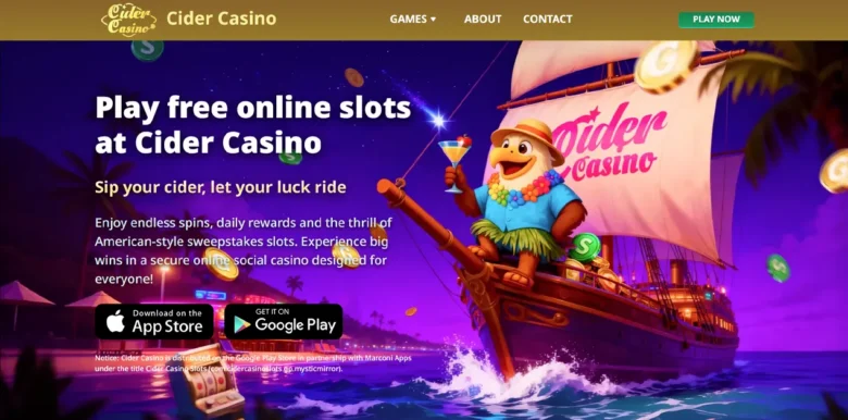 Cider Social Casino main webpage