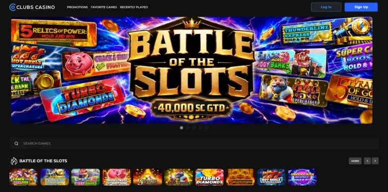 Clubs Casino main webpage