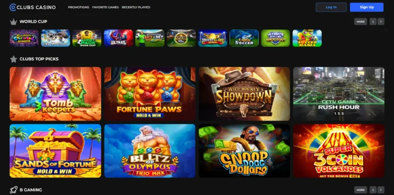 Clubs Casino games page