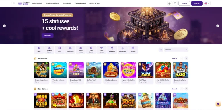 CrownSlots Casino main webpage