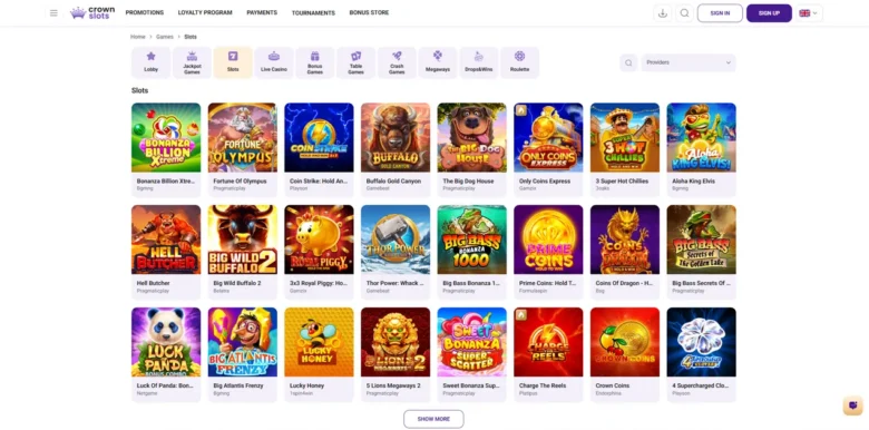 CrownSlots Casino slots page