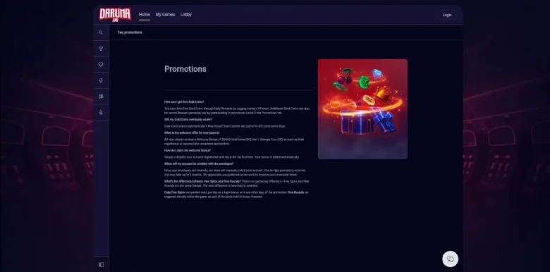 Daruma Social Casino promotions page