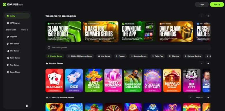 Gains Social Casino main webpage