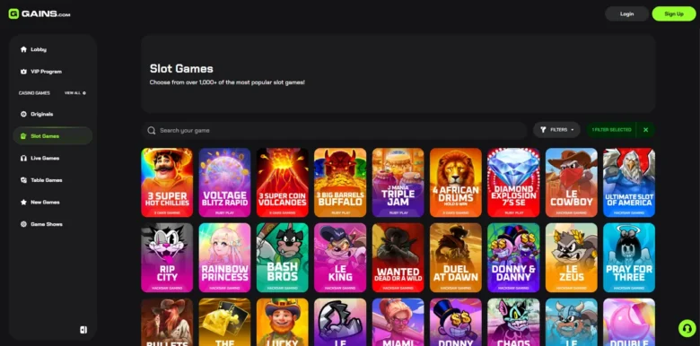 Gains Social Casino slots page