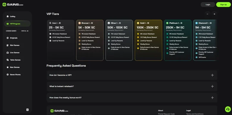 Gains Social Casino vip porgrams