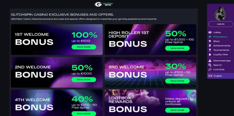 GlitchSpin Casino promotions page