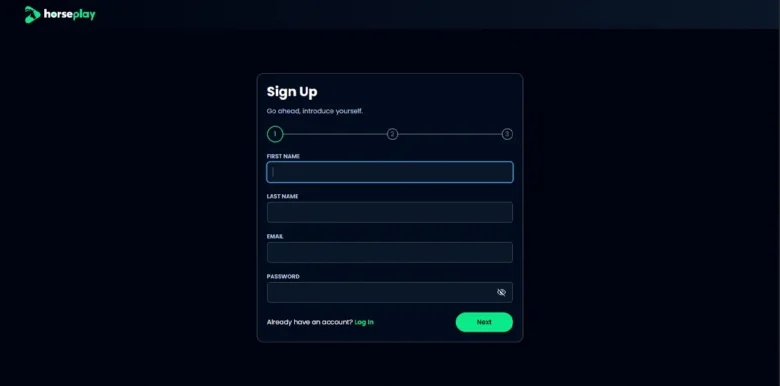 Horseplay Casino sign up page
