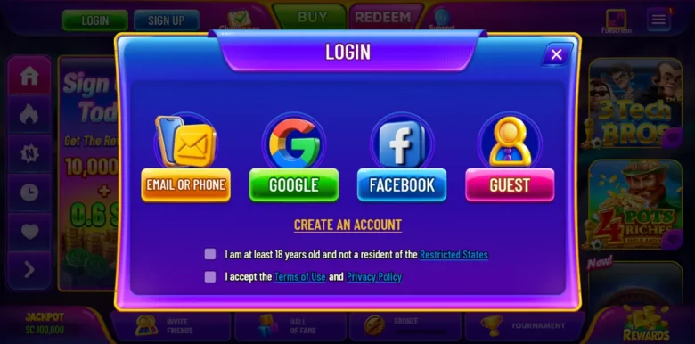 Jackpot Go Social Casino sign in page