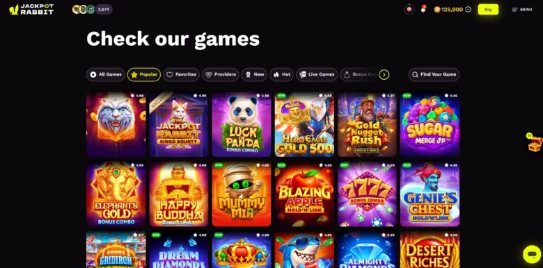 Jackpot Rabbit Social Casino games page