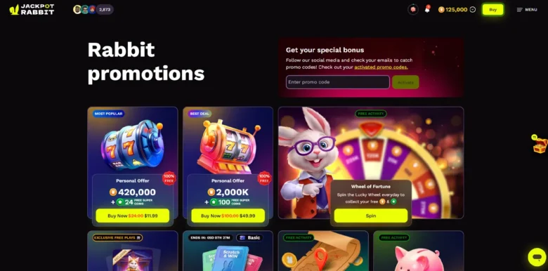Jackpot Rabbit Social Casino promotions page