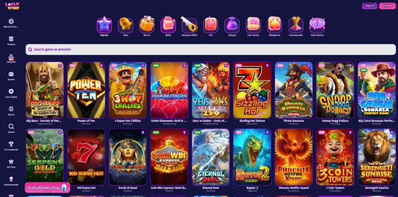 LollySpins Casino slots page
