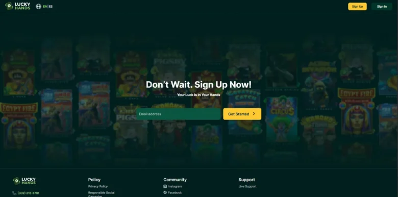 Lucky Hands Social Casino website