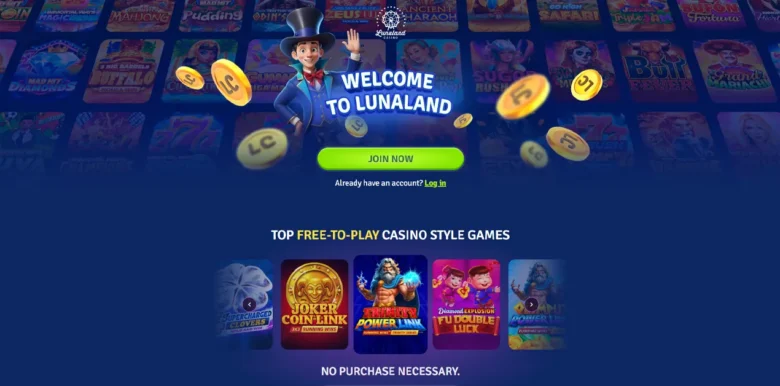LunaLand Social Casino main webpage