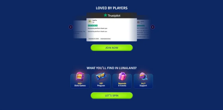 LunaLand Social Casino website