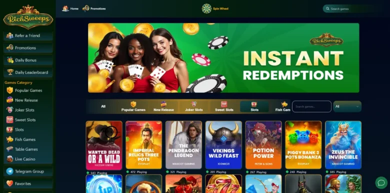 Rich Sweeps Social Casino slots page